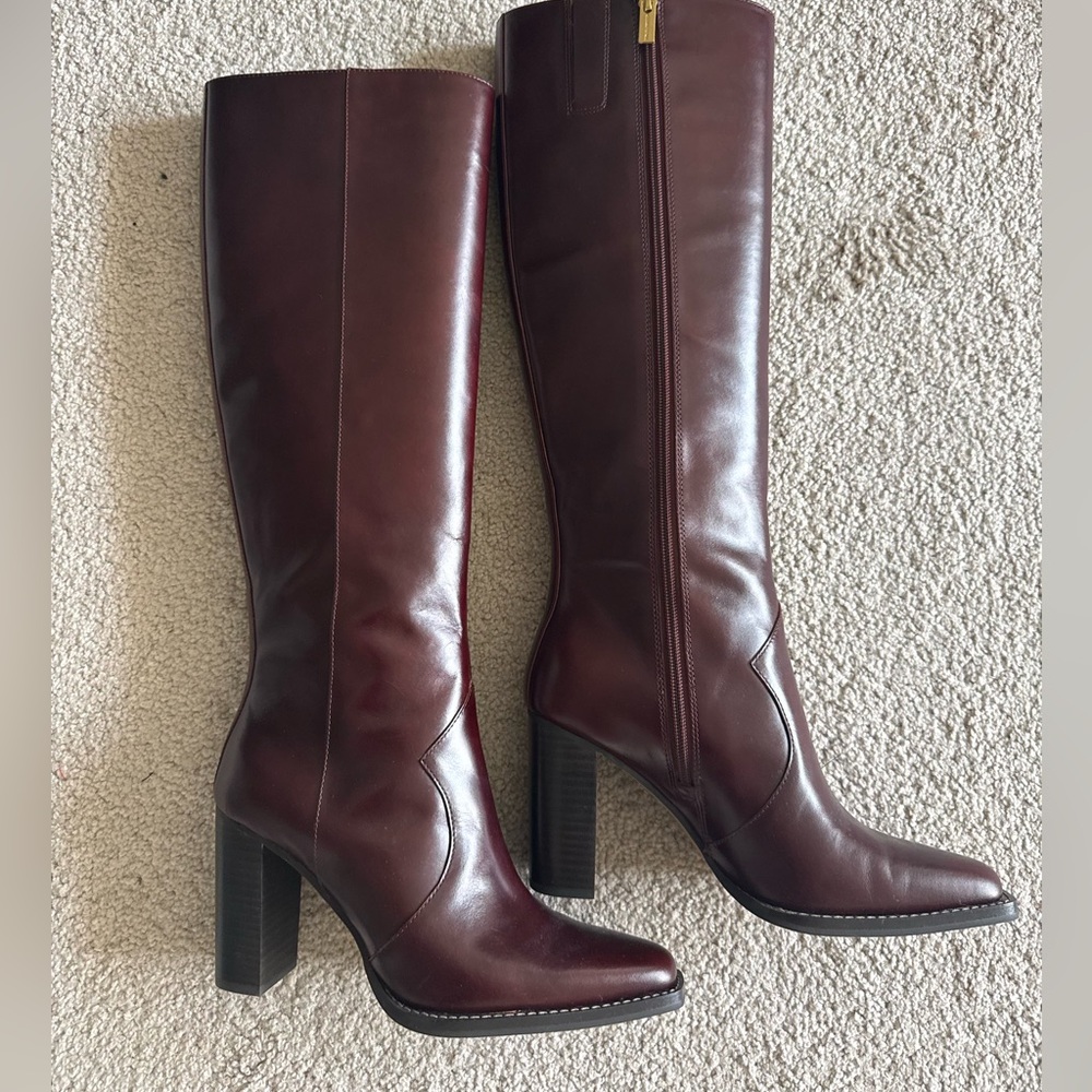 Vince Camuto Lecheya Boots| Maroon Leather Boots | Brown Leather Knee-High Boots